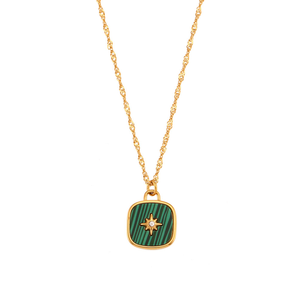 Collana con ciondolo quadrato a conchiglia ottagonale in acciaio inossidabile, stile minimalista, da donna