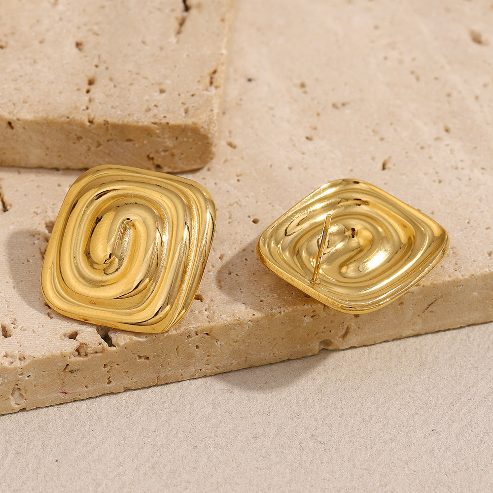 Minimalist Geometric Square Maze Stainless Steel Earrings with 18K Gold Plating for Women