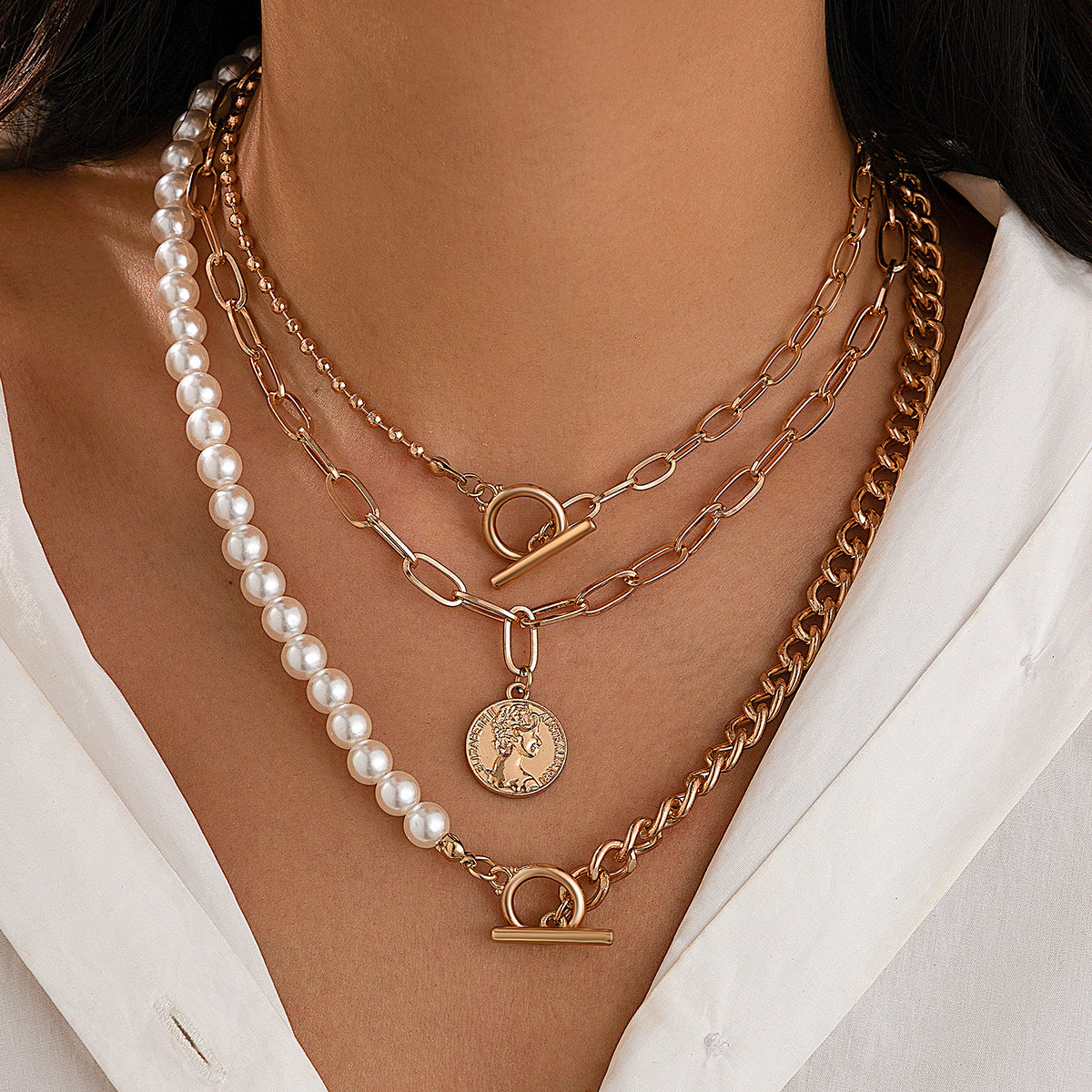 Collar de borlas asimétrico de dos niveles de inspiración barroca con colgante geométrico, hierro galvanizado, joyería de moda para mujer