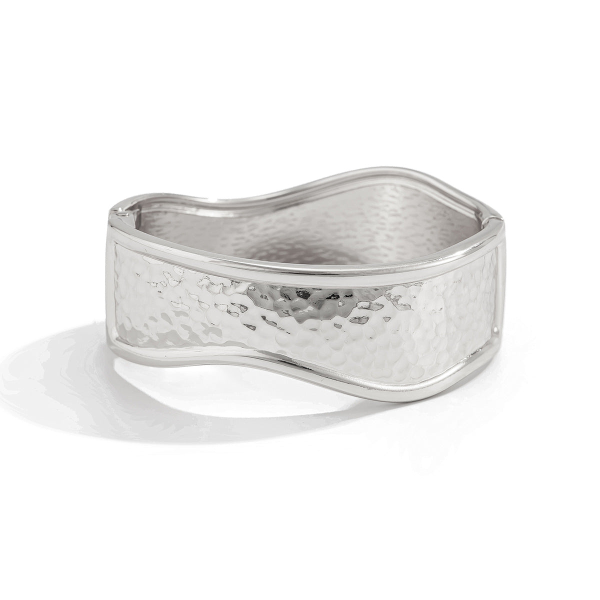 Exaggerated Geometric Zinc Alloy Plated Hammered Wide Cuff Bracelet