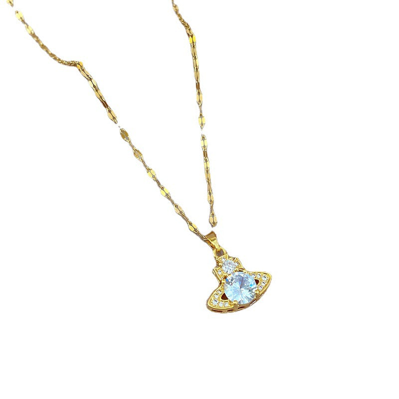 Collana con pendente a stella geometrica di lusso in acciaio al titanio micro-pavé per donna, delicata catena per clavicola con intarsio di zirconi