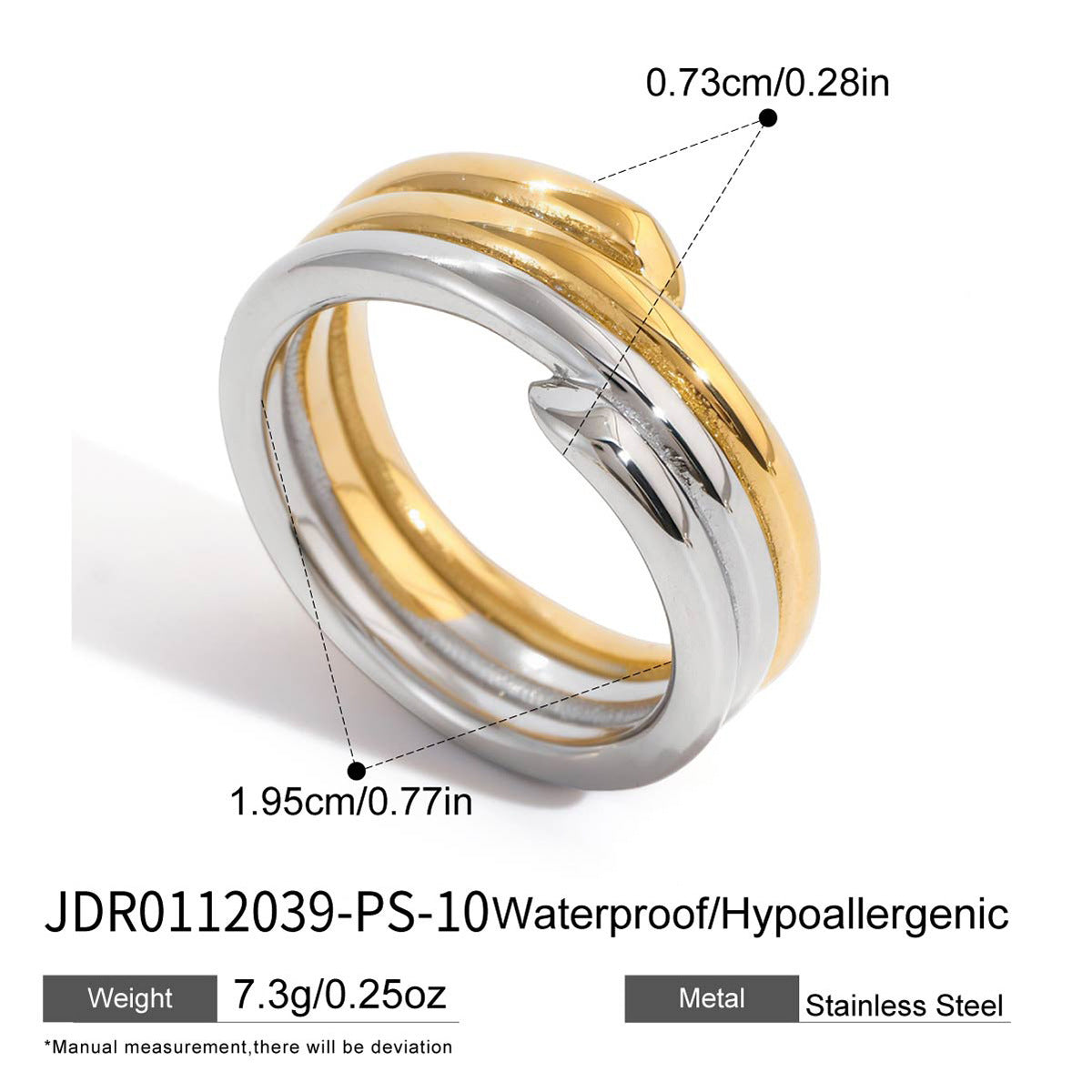 Anillo de Acero Inoxidable Geométrico Minimalista con Recubrimiento de Oro PVD al Vacío para Mujer