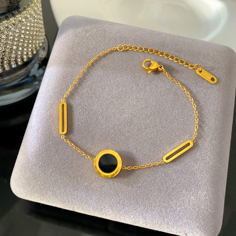 Minimalist Luxury 18K Gold Plated Titanium Steel Round Roman Number Bracelet