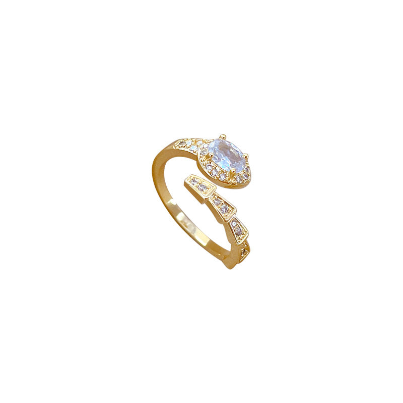 Anello in ottone placcato oro a forma di corona in stile fumetto per donna, anello di fidanzamento regolabile con fascia a serpente