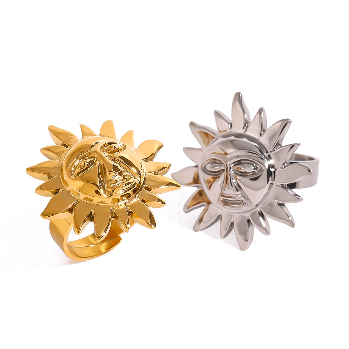 Sunflower Geometric Plated Stainless Steel Ring for Women
