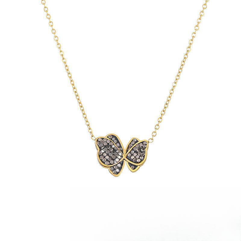 Elegant Black Butterfly Pendant Necklace for Women in Titanium Steel with Plated Finish, O-Chain Style, Minimalist and Timeless Locket Design