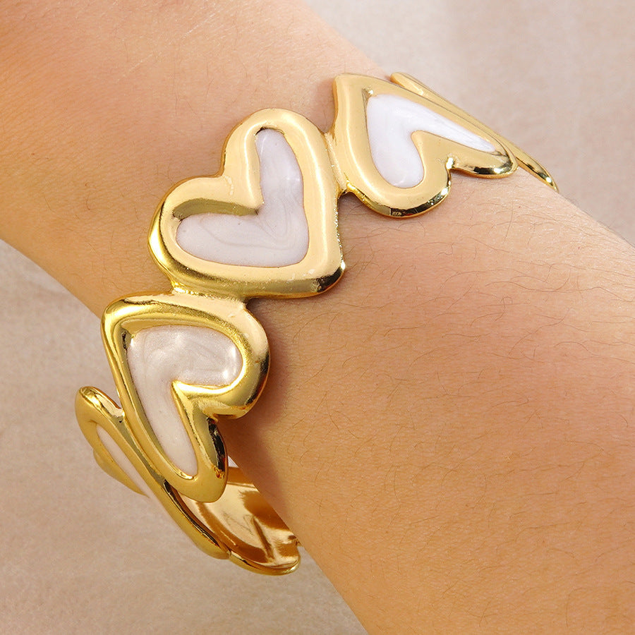 Sweet Heart Drip Oil Enamel Stainless Steel Open Cuff Bracelet
