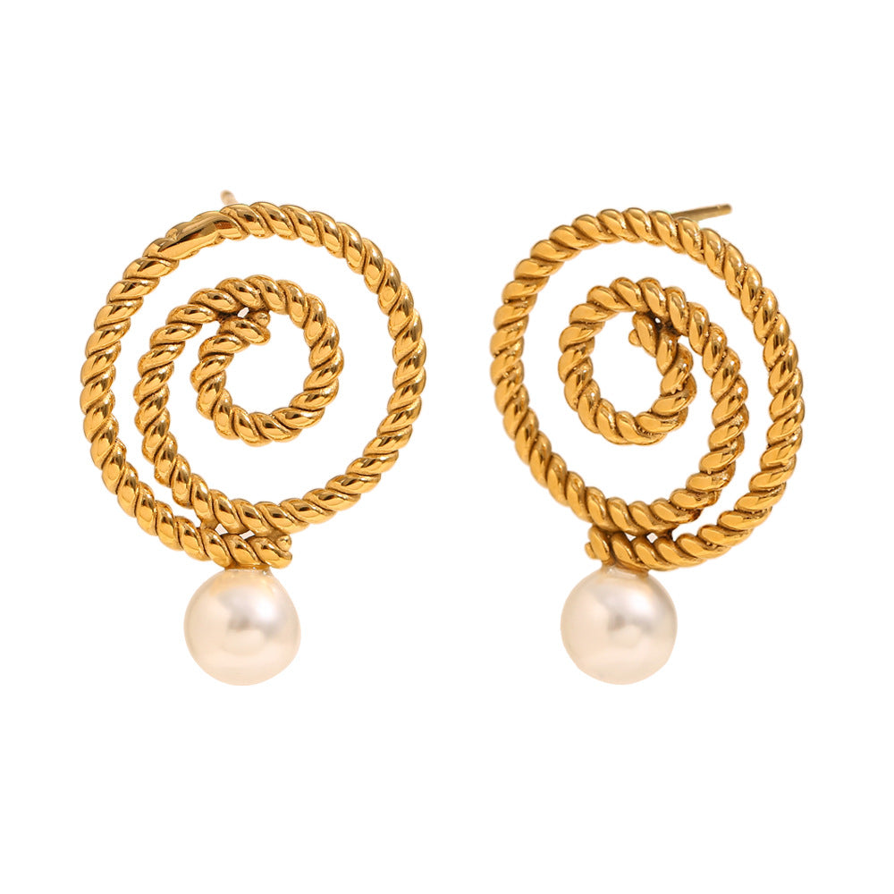 Orecchini a perno da donna in acciaio inossidabile con placcatura in oro 18 carati e accenti di perle, stile geometrico d'ispirazione vintage