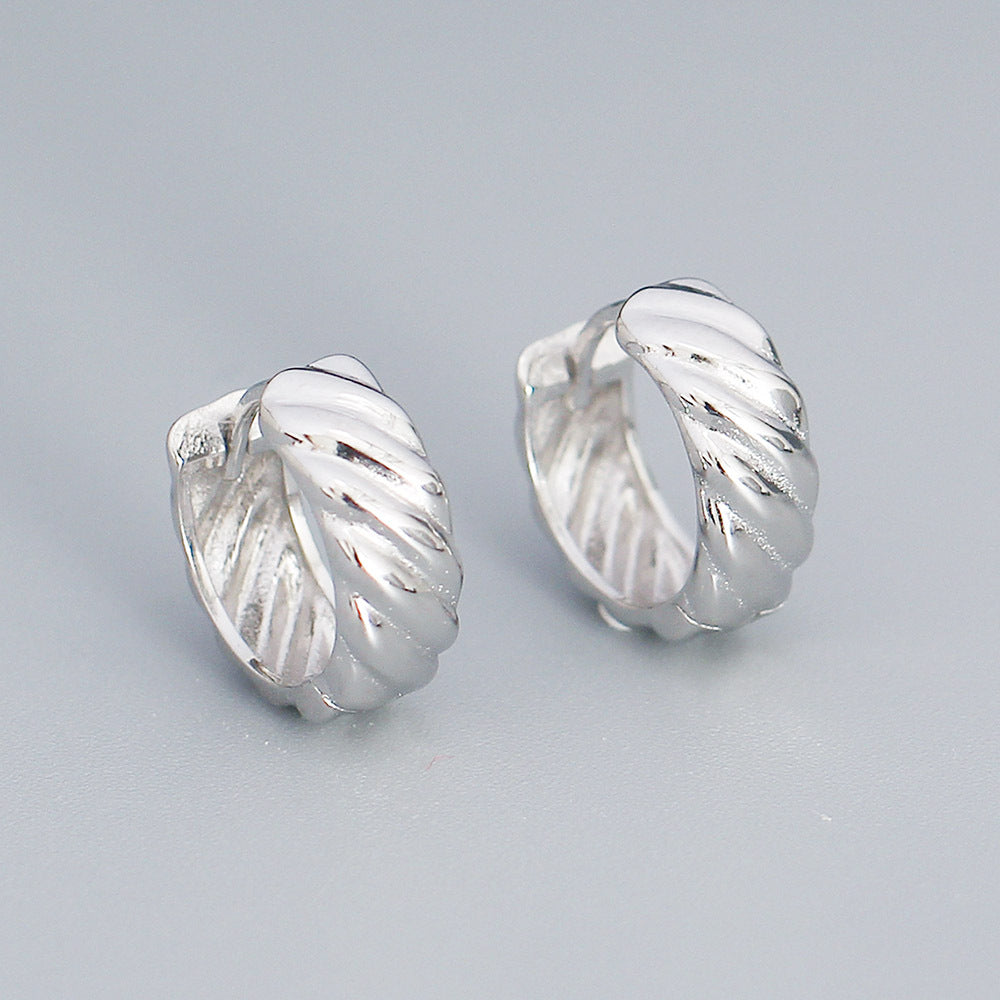 Minimalist 925 Sterling Silver Geometric Polished Hoop Earrings Twisted Design