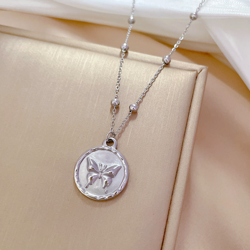 Minimalist Butterfly-Shaped Titanium Steel Necklace for Women with Gold Plating and Geometric Design Locket Chain