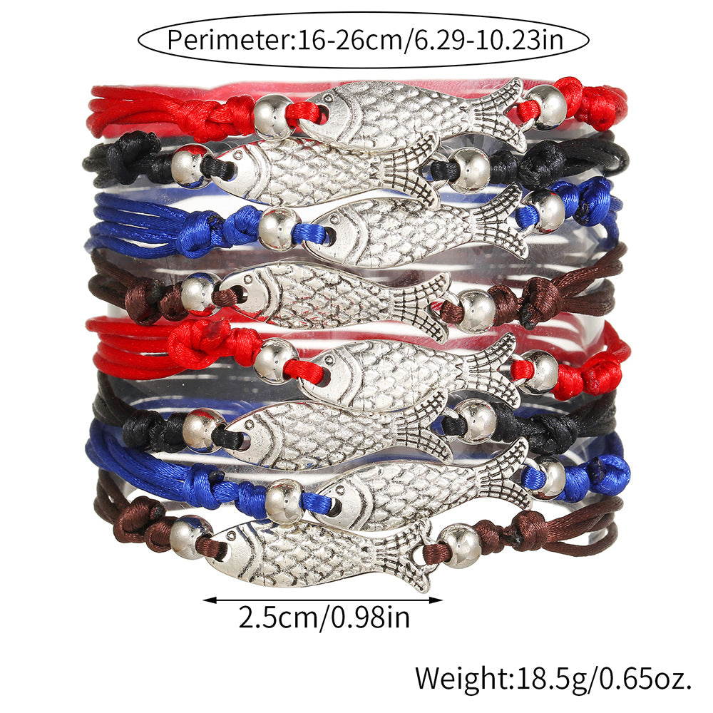 Minimalist Adjustable Alloy Fish Bracelet Unisex Animal Charm Hand Rope