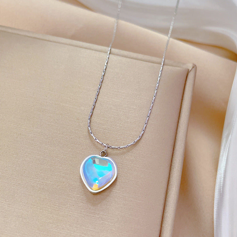 Minimalist Titanium Steel Heart Pendant Collar Chain Floral Accent Necklace
