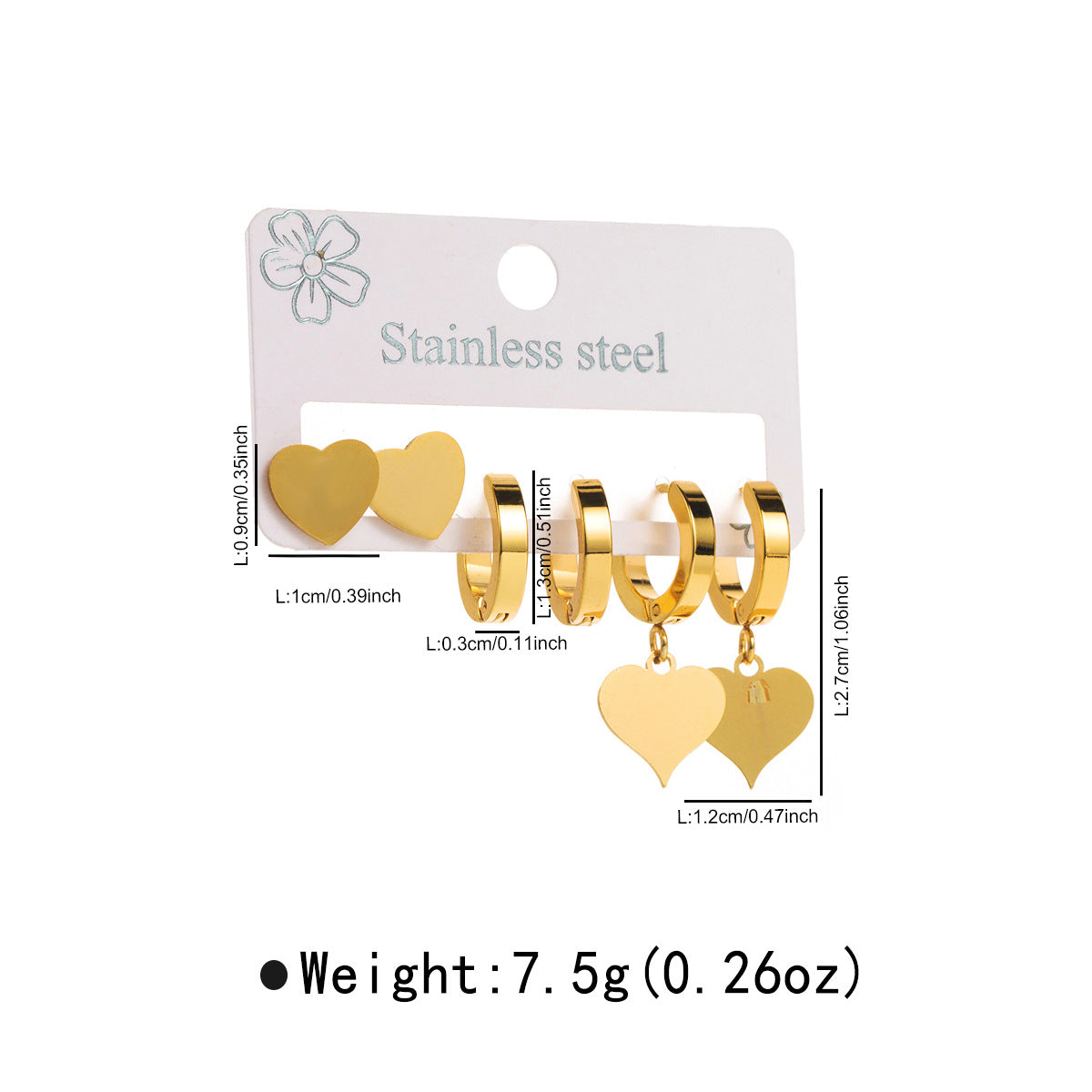 Minimalist Stainless Steel Star Heart Floral Hoop Earrings with Hollow Design and Plated Finish