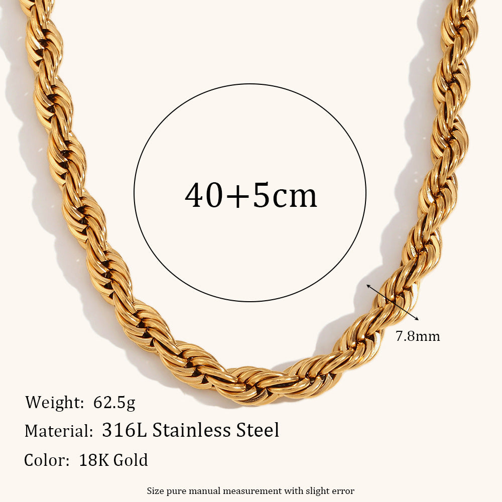 Minimalist Twisted Rope Necklace for Women Stainless Steel with 18K Gold Plating Geometric Pendant