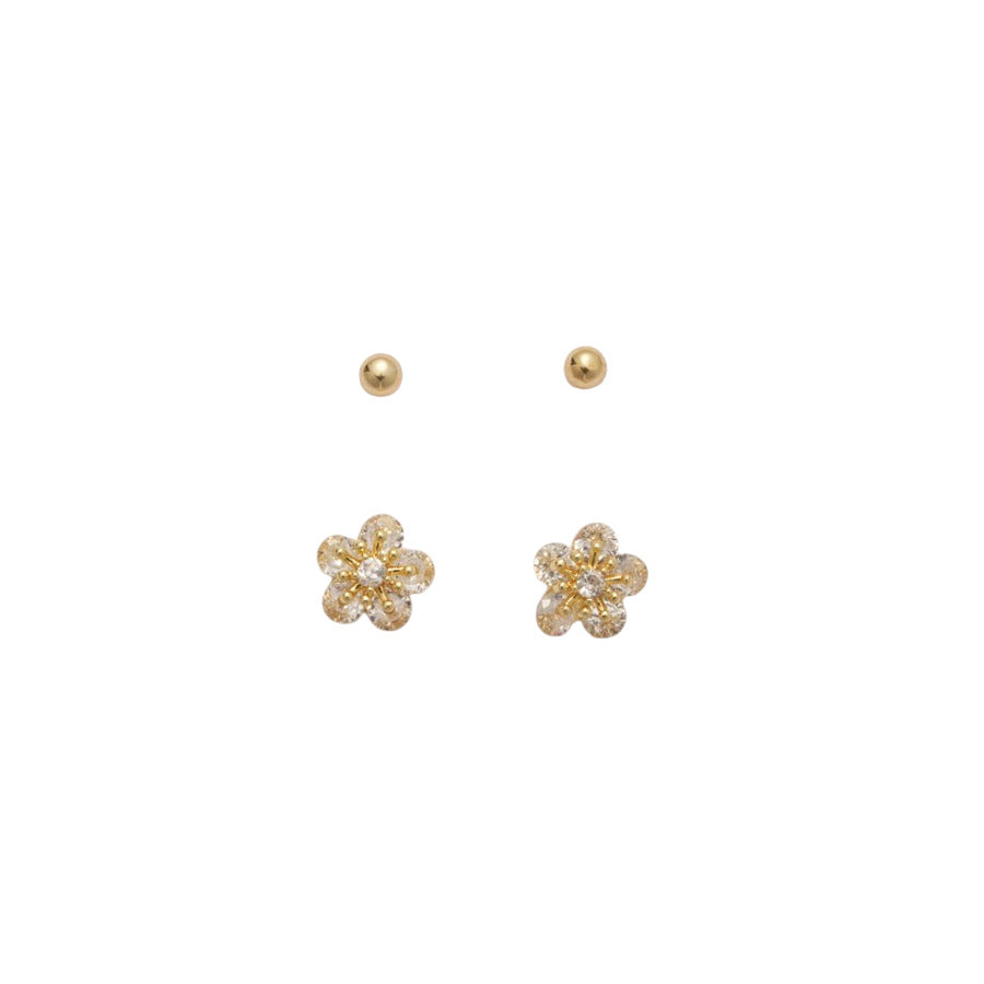 Juego de pendientes minimalistas de circonita floral para mujer con postes de acero inoxidable y base de cobre