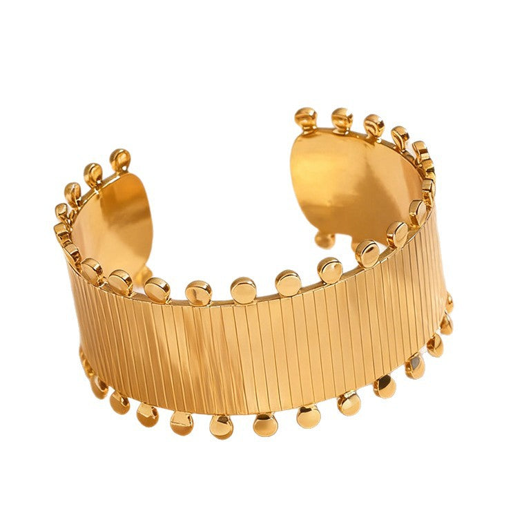 Bracciale a Polsino Aperto in Acciaio Inox con Motivo Geometrico Vintage