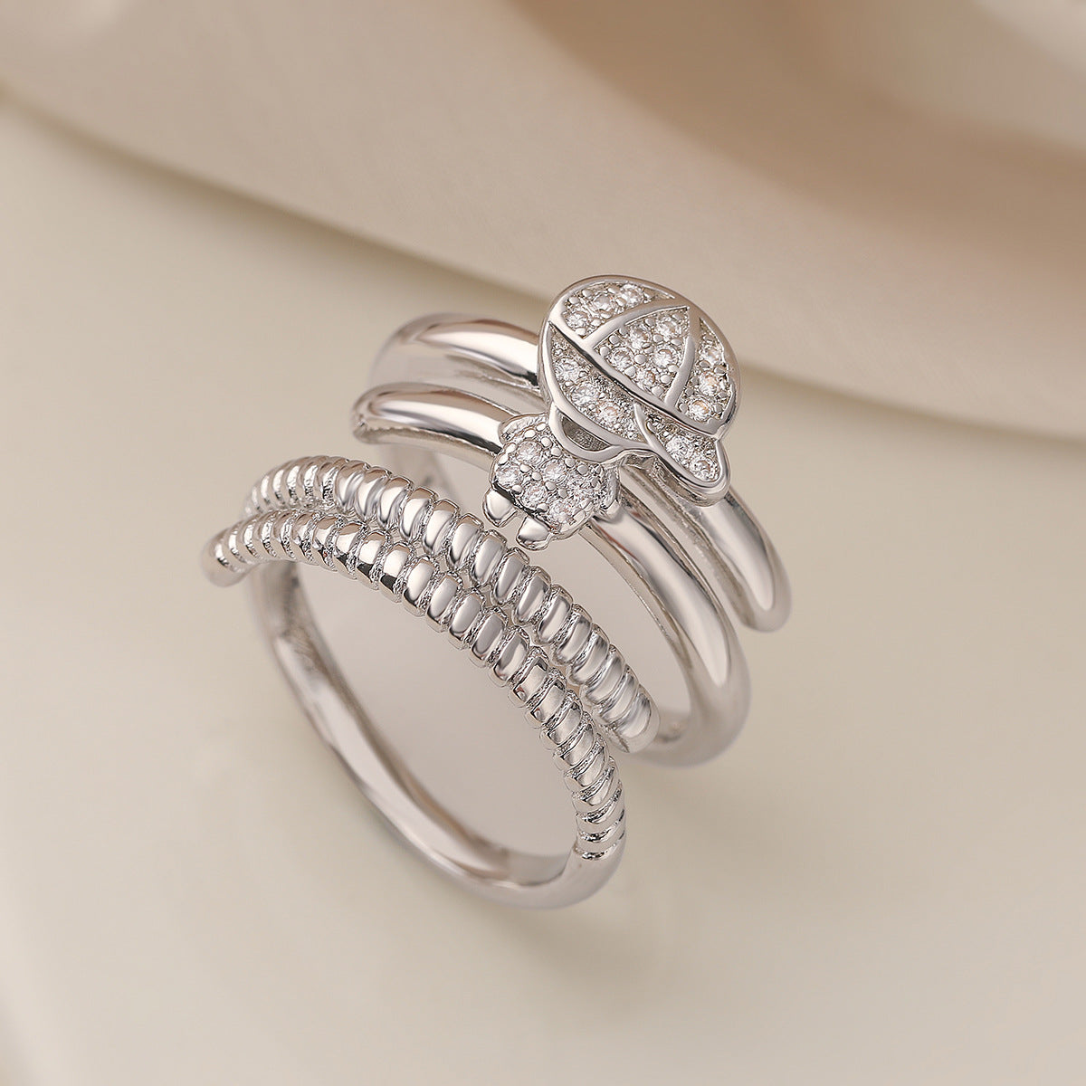 Minimalist Elegant 18K Gold Plated Brass Geometric Cubic Zirconia Ring Set for Women