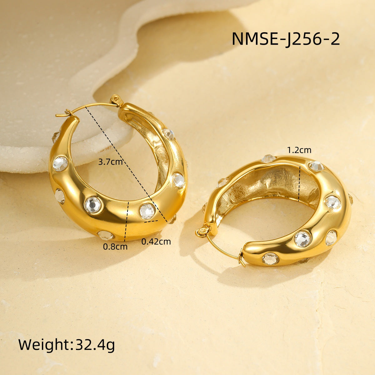 Pendientes de aro de acero inoxidable con diseño geométrico de moda, chapados en oro de 18 quilates, con incrustaciones de perlas y circonitas para mujer