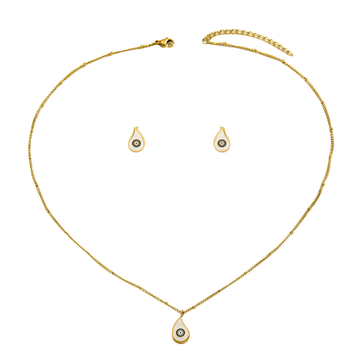 Collana con ciondolo in smalto a goccia geometrica asimmetrica e set di orecchini da donna con catena e borchie in rame