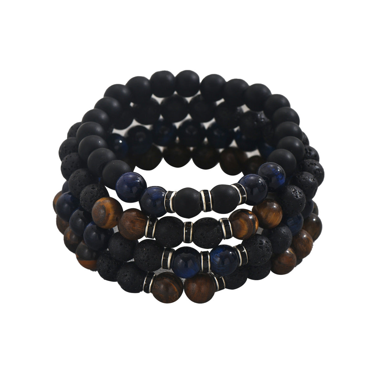 Conjunto de pulseras geométricas vintage con cuentas para unisex con cuentas de piedra natural de 10 mm, diseño ensartado a mano.