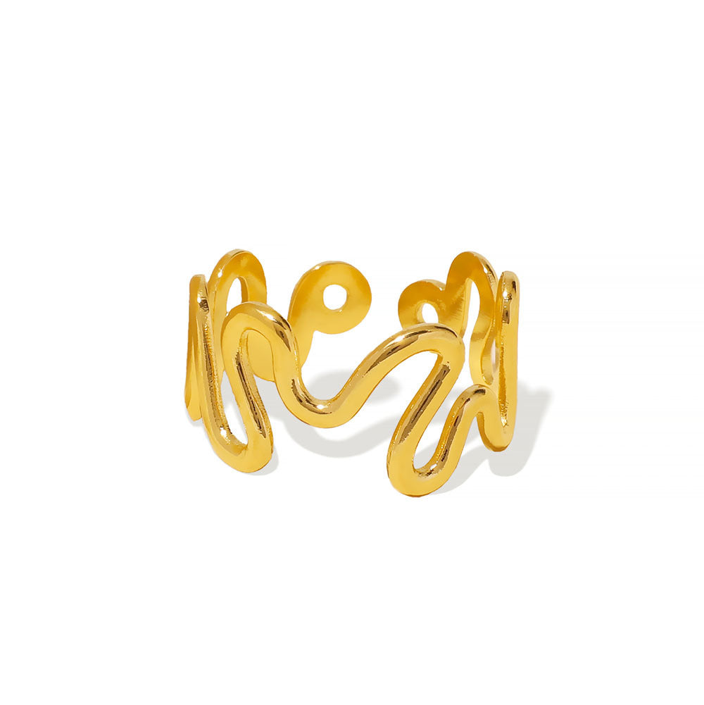 Wavy Line Stainless Steel Ring with 18K Gold Plating Hypoallergenic Minimalist Geometric Design
