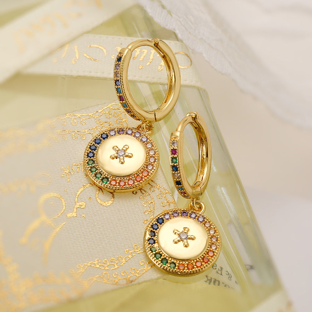 Orecchini da donna geometrici tondi minimalisti in rame con placcatura in oro 18K e zirconi