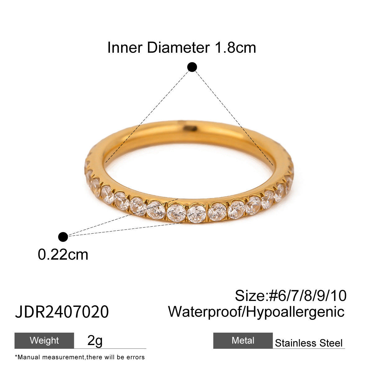 Geometric Round Stainless Steel Plated Cubic Zirconia Ring for Women