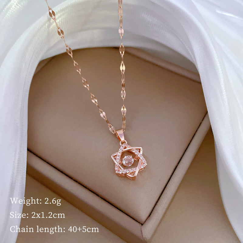 Collana con ciondolo a stella esagonale con strass, in acciaio al titanio, con motivo lunare, dolce e fresca, di lusso