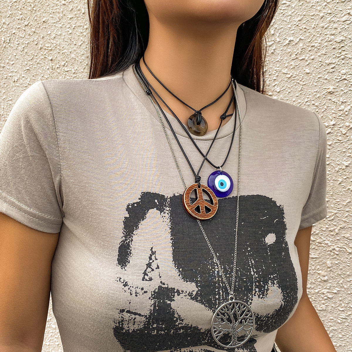 Vintage Geometric Tree of Life Alloy Plated Pendant Necklace for Women