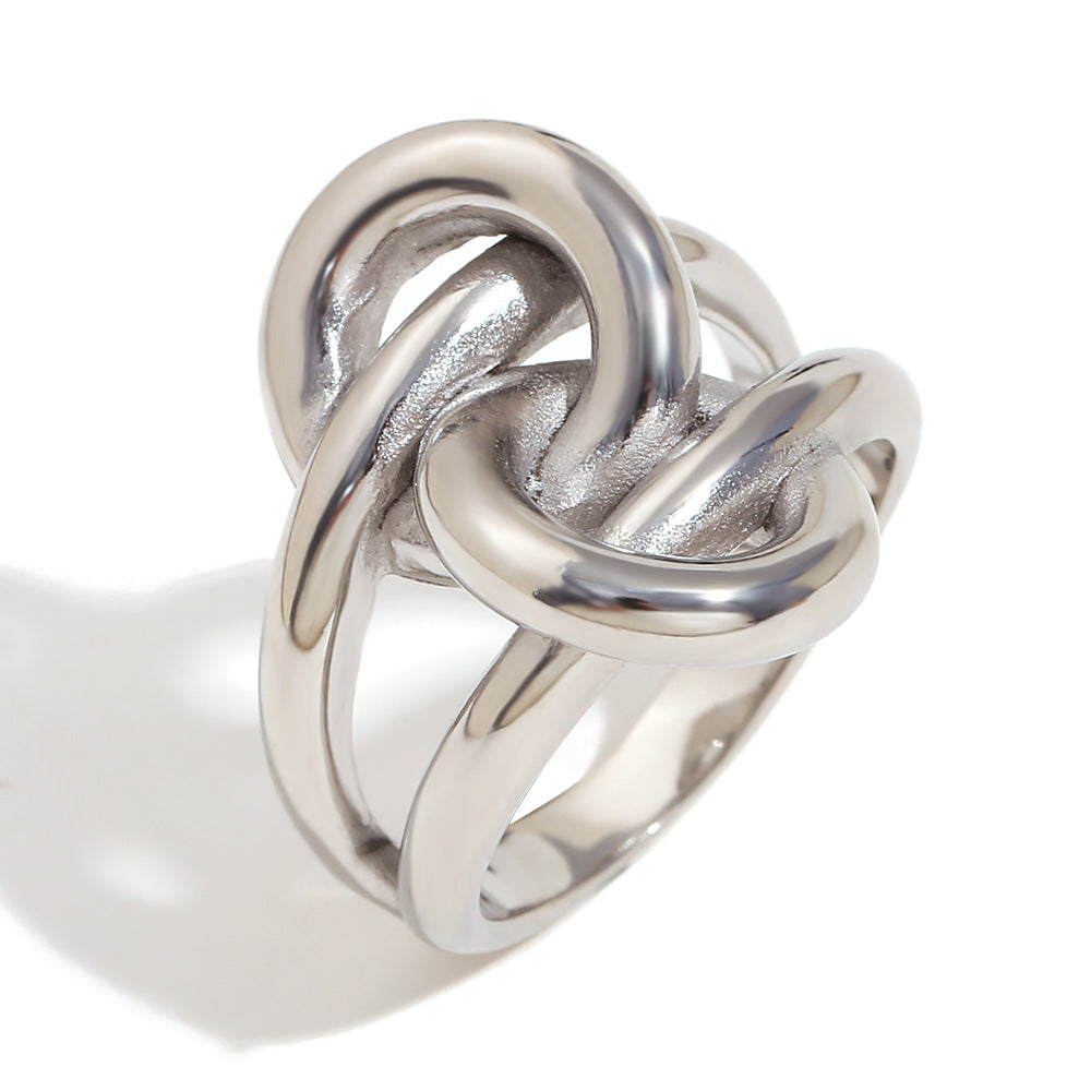 Fashionable Minimalist Geometric Stainless Steel Ring with 18K Gold Plating Double-Knotted Twisted Design for Women