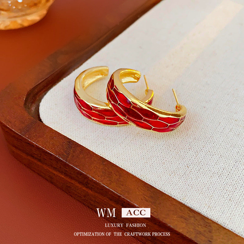 Elegant Geometric Earrings for Women with Enamel Finish in Copper and Stainless Steel Studs