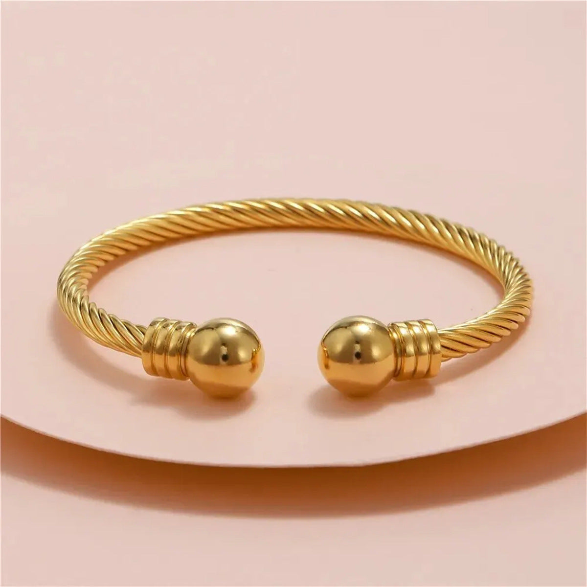 Polished Stainless Steel Cable Rope C-Shaped Bracelet for Women with Natural Style