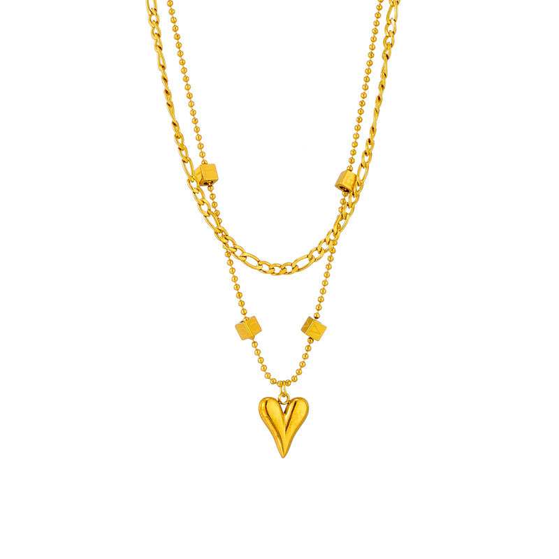 Minimalist Titanium Steel Heart and Square Pendant Necklace with Plated Finish for Women