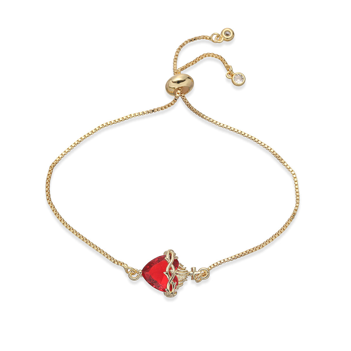 Red Cubic Zirconia Heart Cross Geometric Gold Plated Brass Bracelet for Women