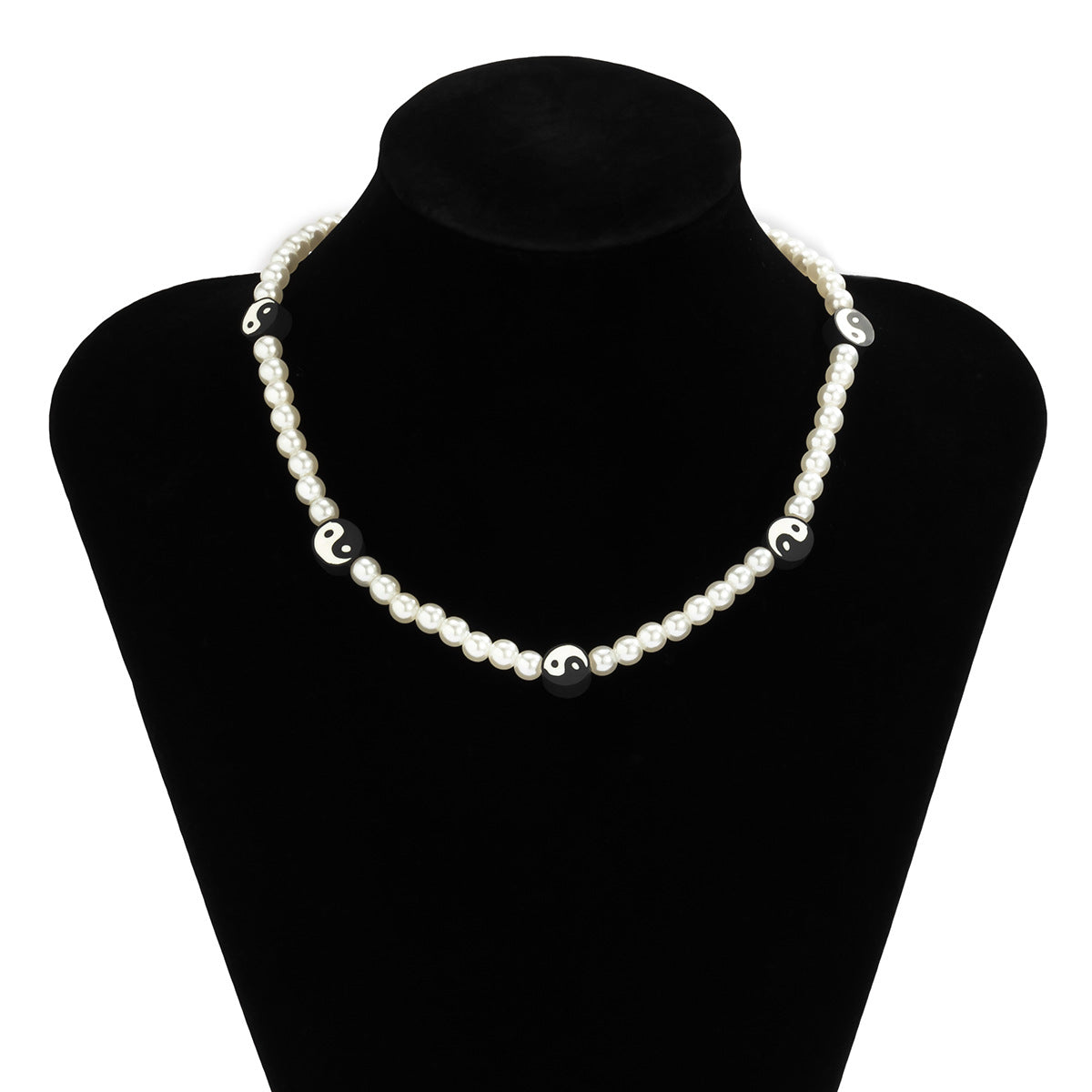 Minimalist Geometric Resin Tai Chi Necklace for Women with Beaded Accent and Round Ball Chain