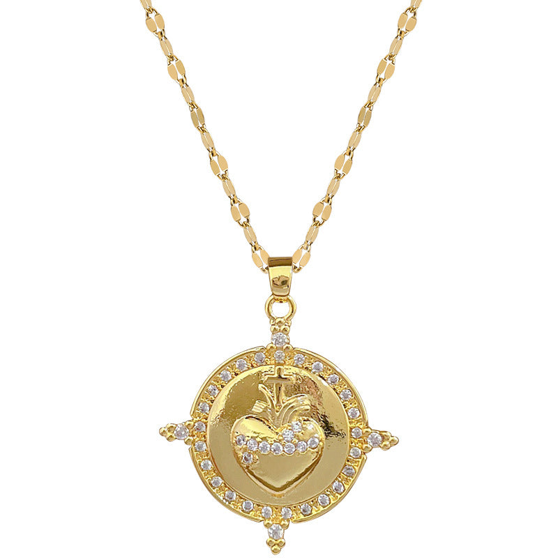 Collar con colgante redondo minimalista de flor de manzano para mujer con cadena de acero inoxidable y detalles de pedrería