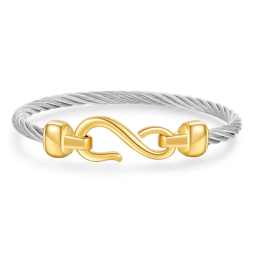 Minimalist Geometric Titanium Steel Figure-8 Fishhook Bracelet Plated Three-Color Stainless Steel Bangle