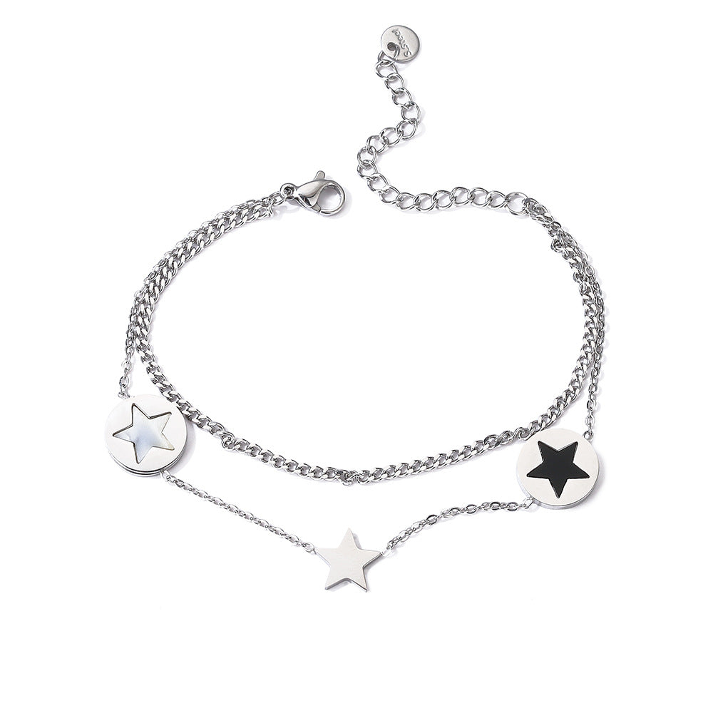 Minimalist Double-Layer Star-Shaped Titanium Steel Bracelet for Women with Geometric Design