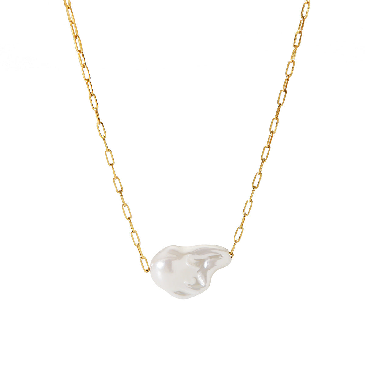 Ins Style 18K Gold Plated Stainless Steel Cross Chain Baroque Pearl Pendant Necklace for Women