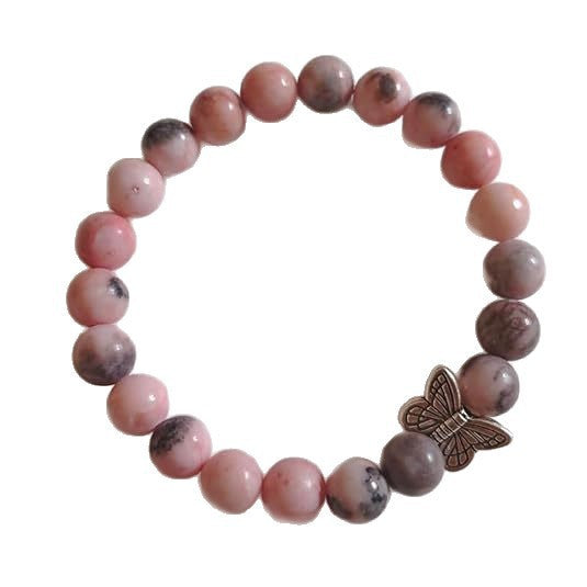 Natural Pink Zebra Stone Butterfly Geometric 800 Silver Beaded Bracelet Unisex Casual Business Fashion