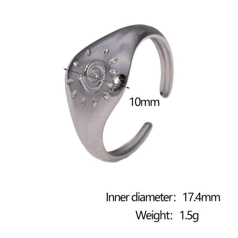 Minimalist Vintage Light Luxury 18K Gold Plated Stainless Steel Geometric Sun Symbol Open Ring for Women