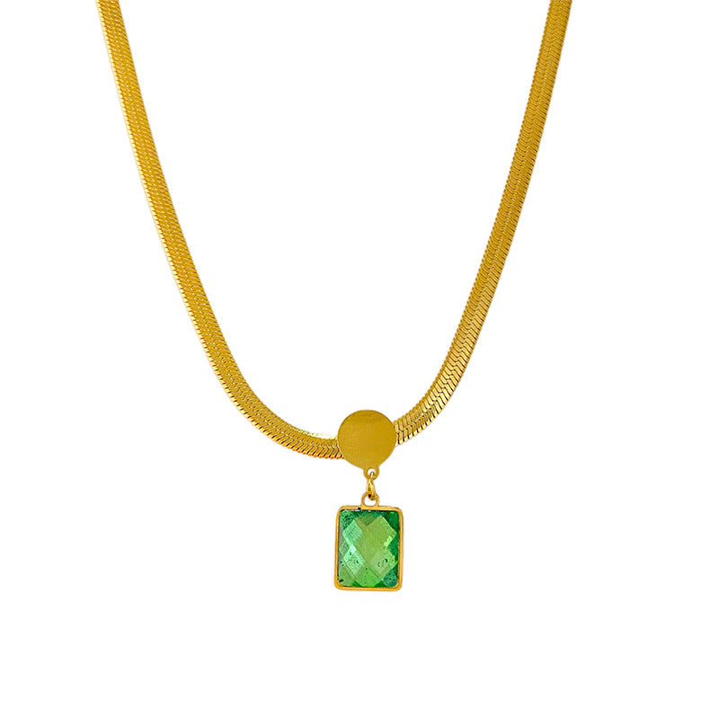 Vintage Square Geometric Titanium Steel Gold Plated Cubic Zirconia Pendant Necklace