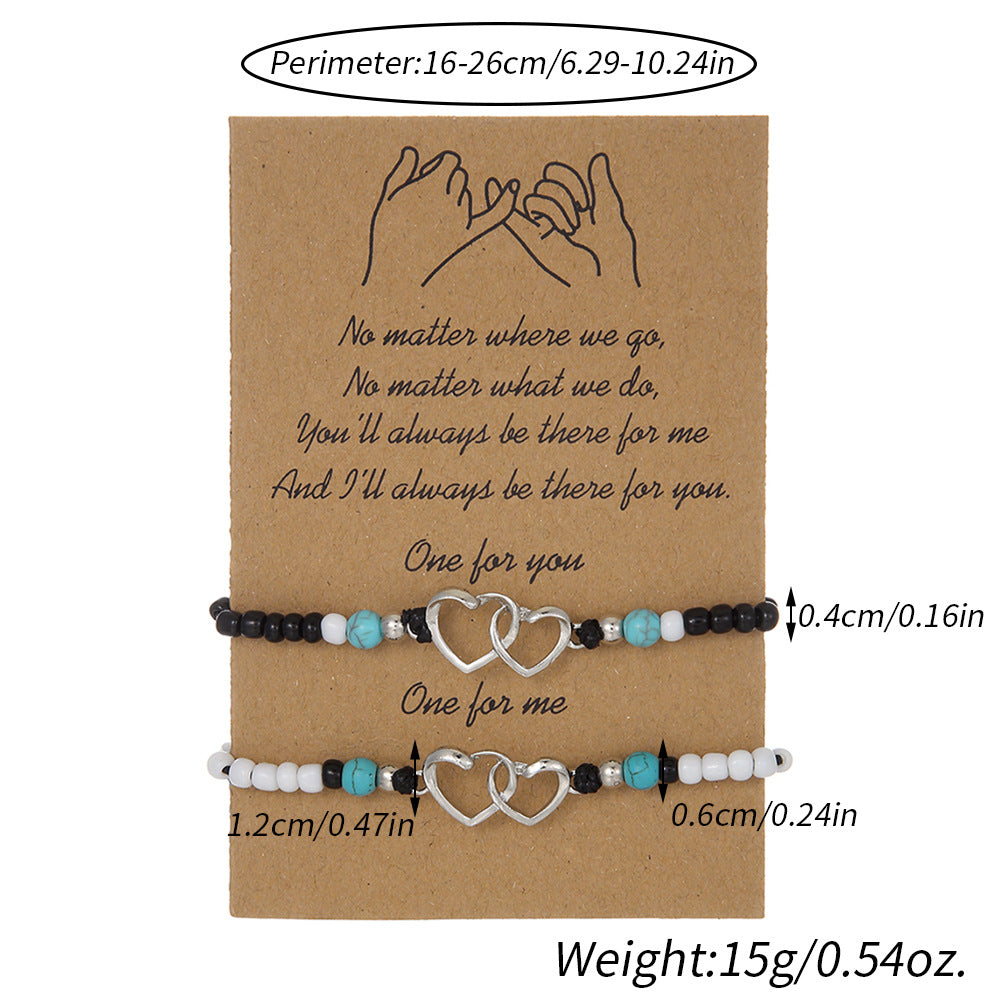 Handmade Braided Geometric Heart Alloy Seed Bead Turquoise Bracelet Set Unisex