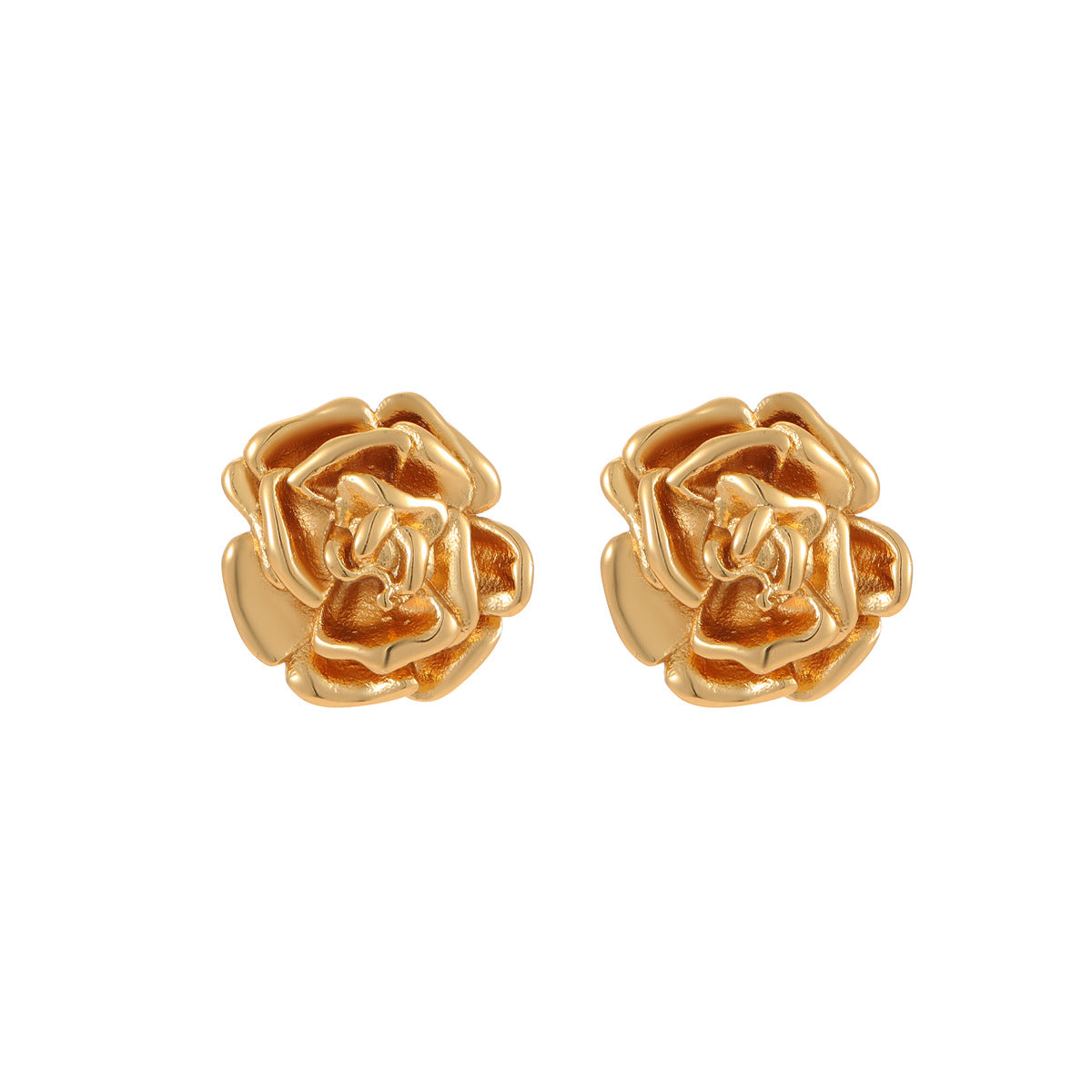 Orecchini a perno da donna in acciaio inossidabile con rosa stile francese vintage e placcatura in oro 18 carati