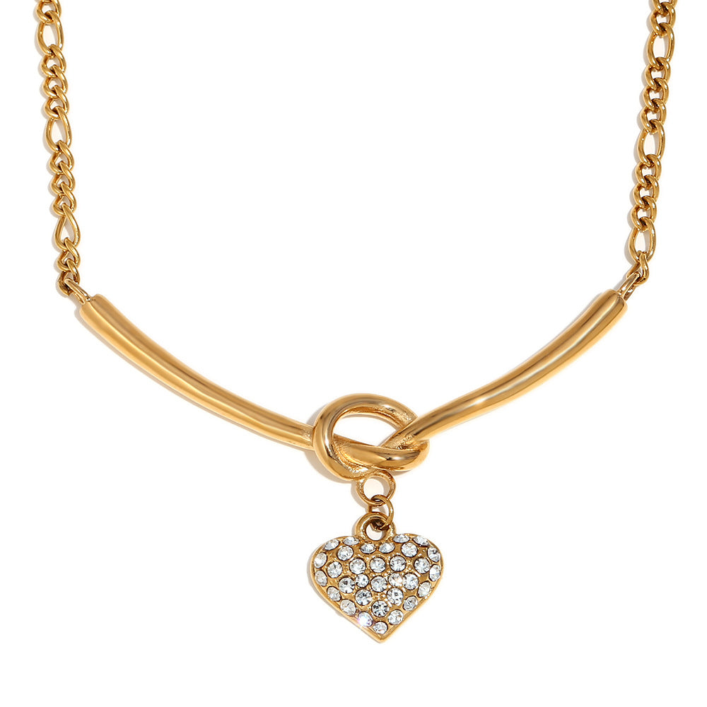 Fashionable OL Style Heart-Shaped Stainless Steel Pendant Necklace with 18K Gold Plating on Standard Chain for Women