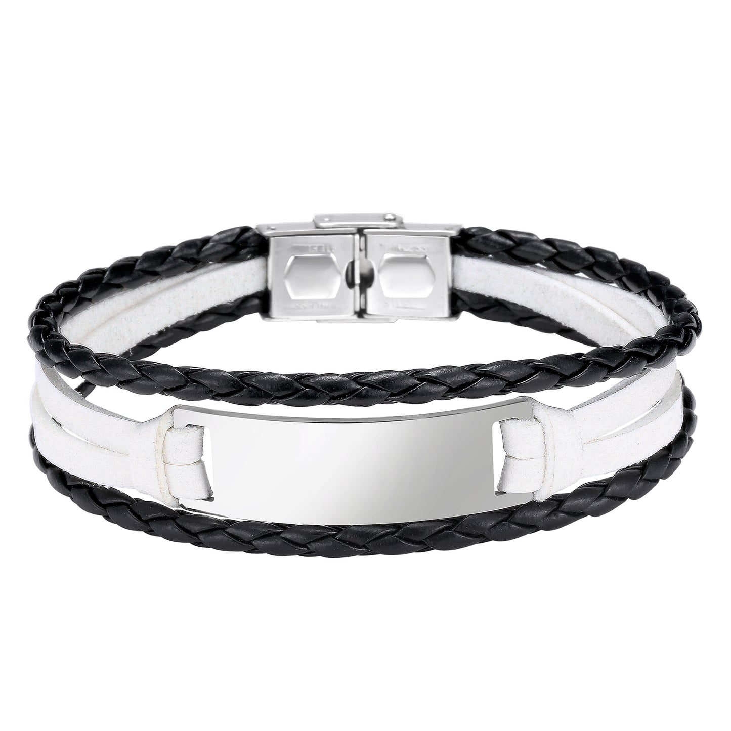 Bracciale in Acciaio al Titanio Intrecciato Geometrico alla Moda da Uomo con Opzione Incisione e Finitura Placcata