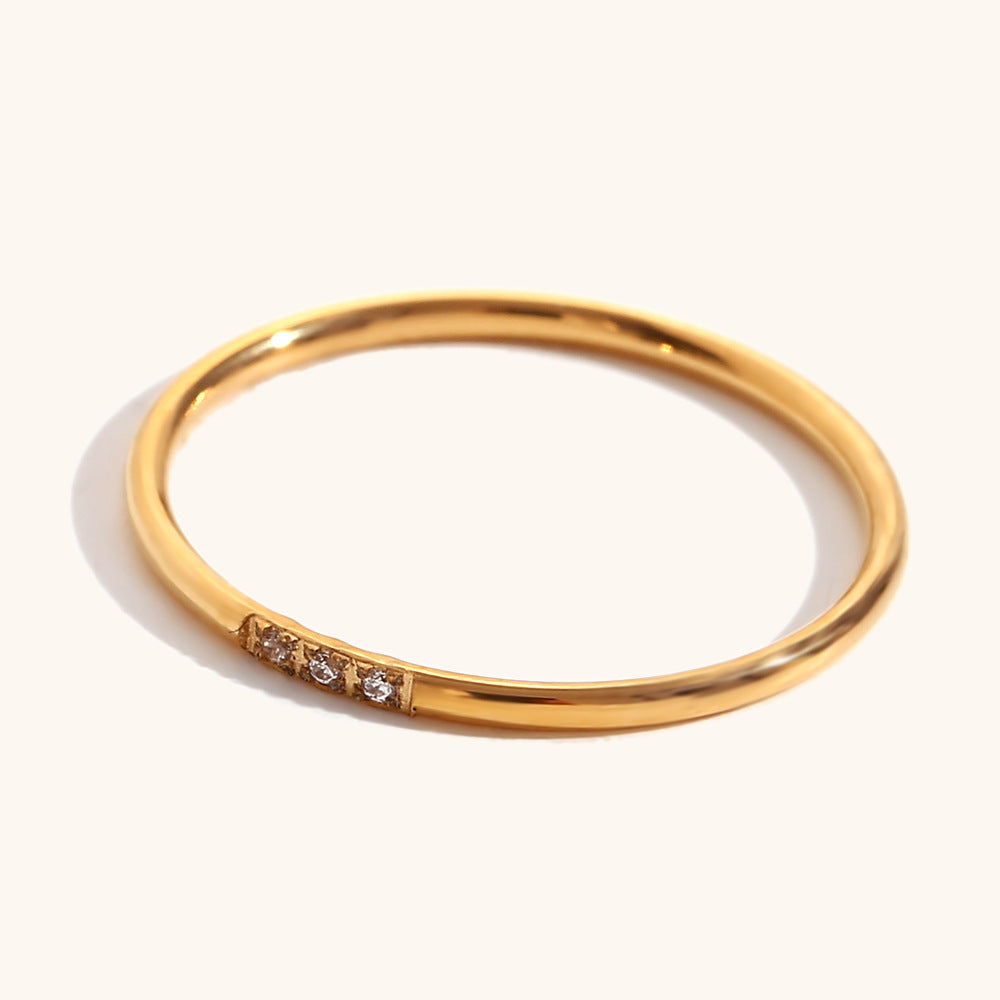 Minimalist Geometric Titanium Steel Ring for Women with 18K Gold Plating and Micro-Pavé Detail