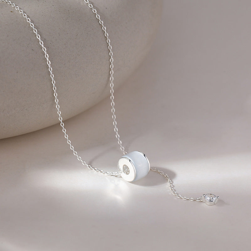Collana con pendente in acciaio al titanio geometrico stile naturale con pietra occhio di gatto e nappa per donna