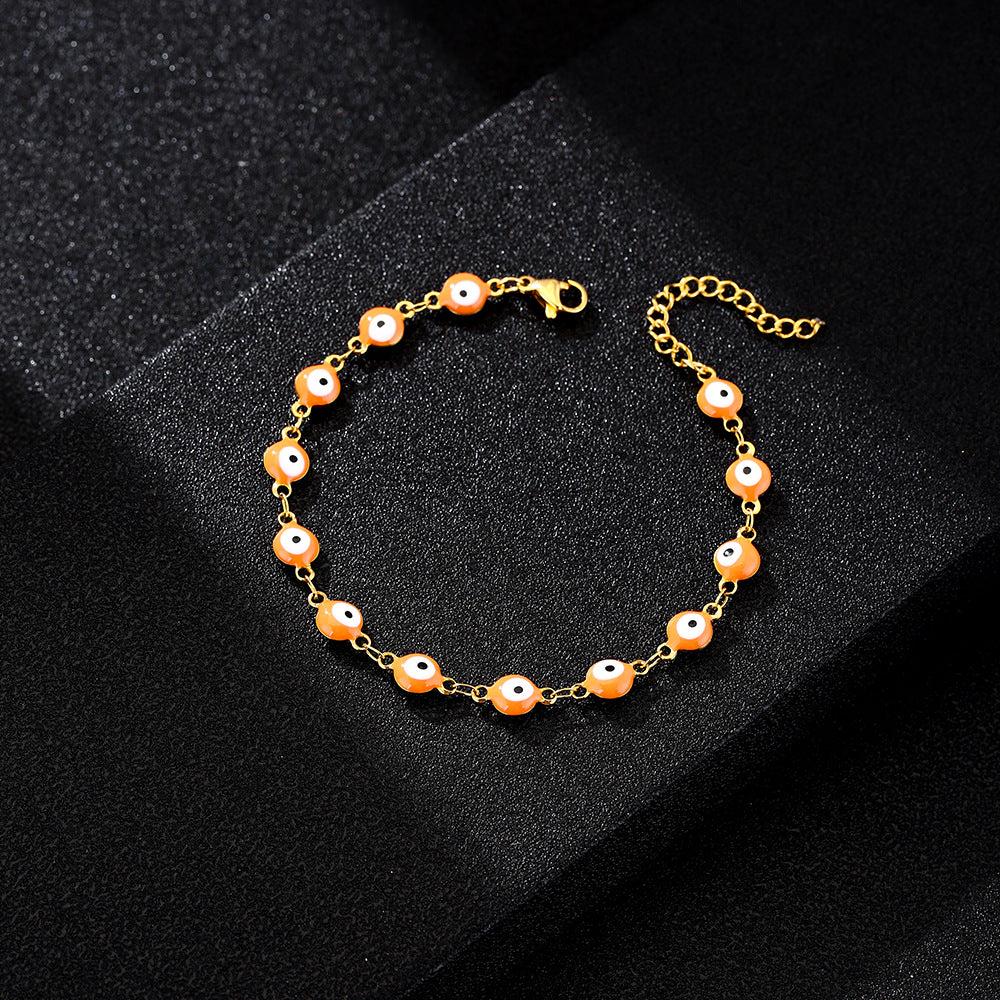 Bracciale alla moda in acciaio al titanio a forma di occhio per donna con smalto, gioielli dell'amicizia carini ed eleganti
