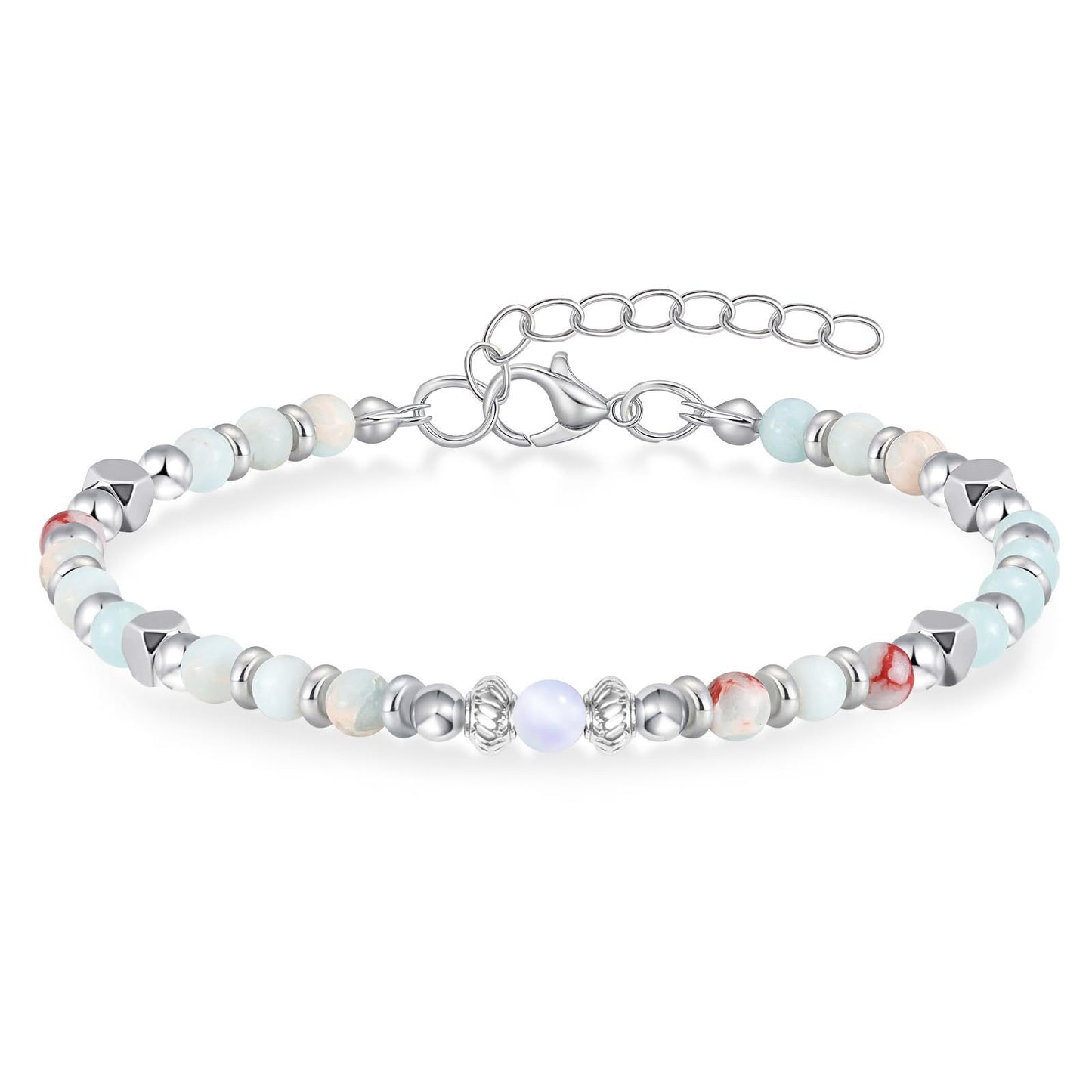 Natural Agate and Moonstone Square Bead Bracelet for Women